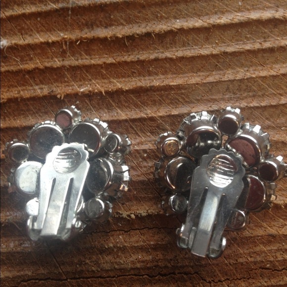 Vintage Round Rhinestone Earrings - Picture 2 of 2